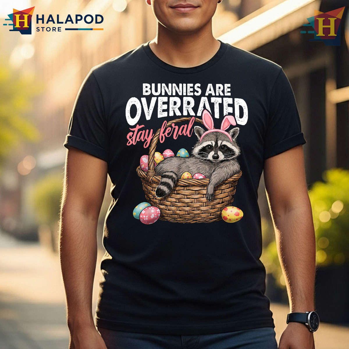 Stay Feral Raccoon Retro Graphic Funny Easter Shirts Vintage Vibes