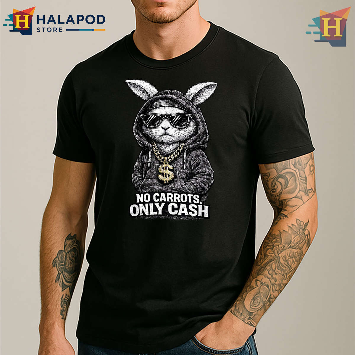 Streetwear Hip Hop Rabbit Graphic Mens Easter Shirt