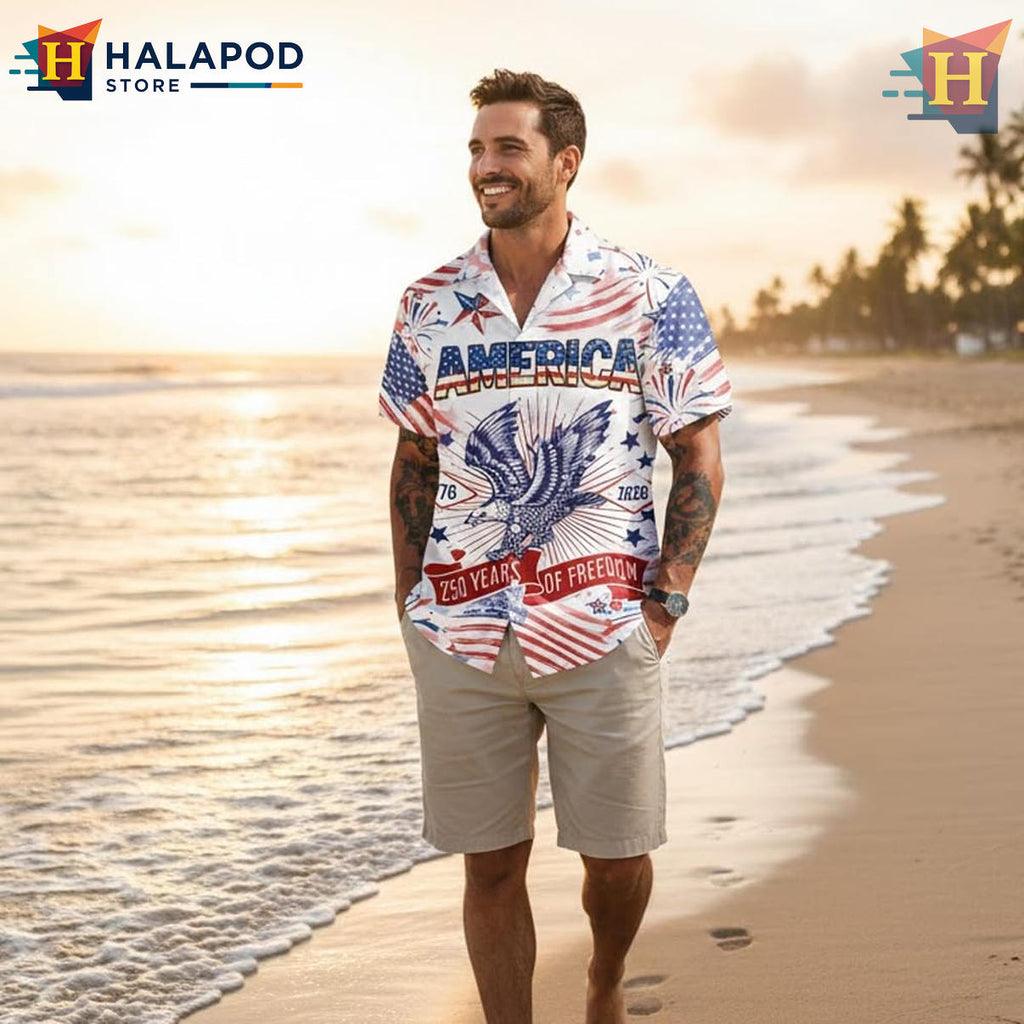 Striped America 250th Anniversary Hawaiian Shirt 2026 Patriotic Fan Apparel