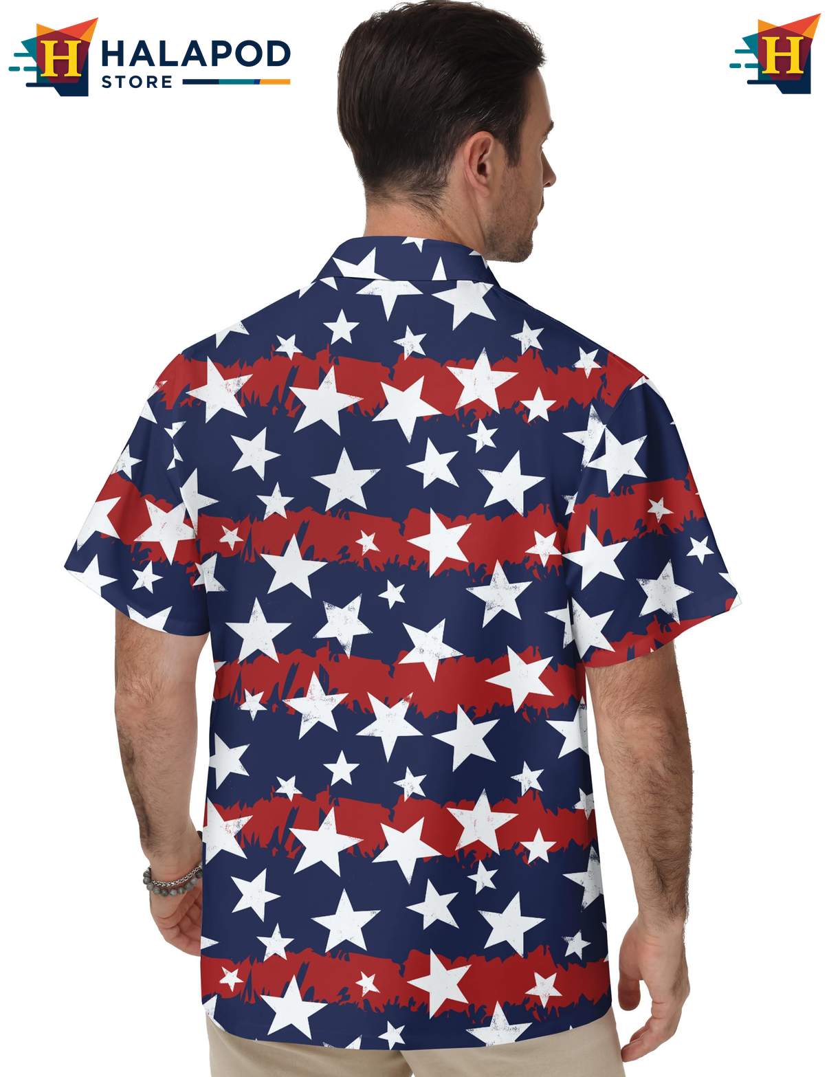 Stripes Stars Tropical Short-sleeve button-up shirt Casual Funny Short Sleeve Beach Tops