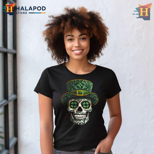 Sugar Skull Clover Art Tee Green St Patrick's Day Shirts Unique Style