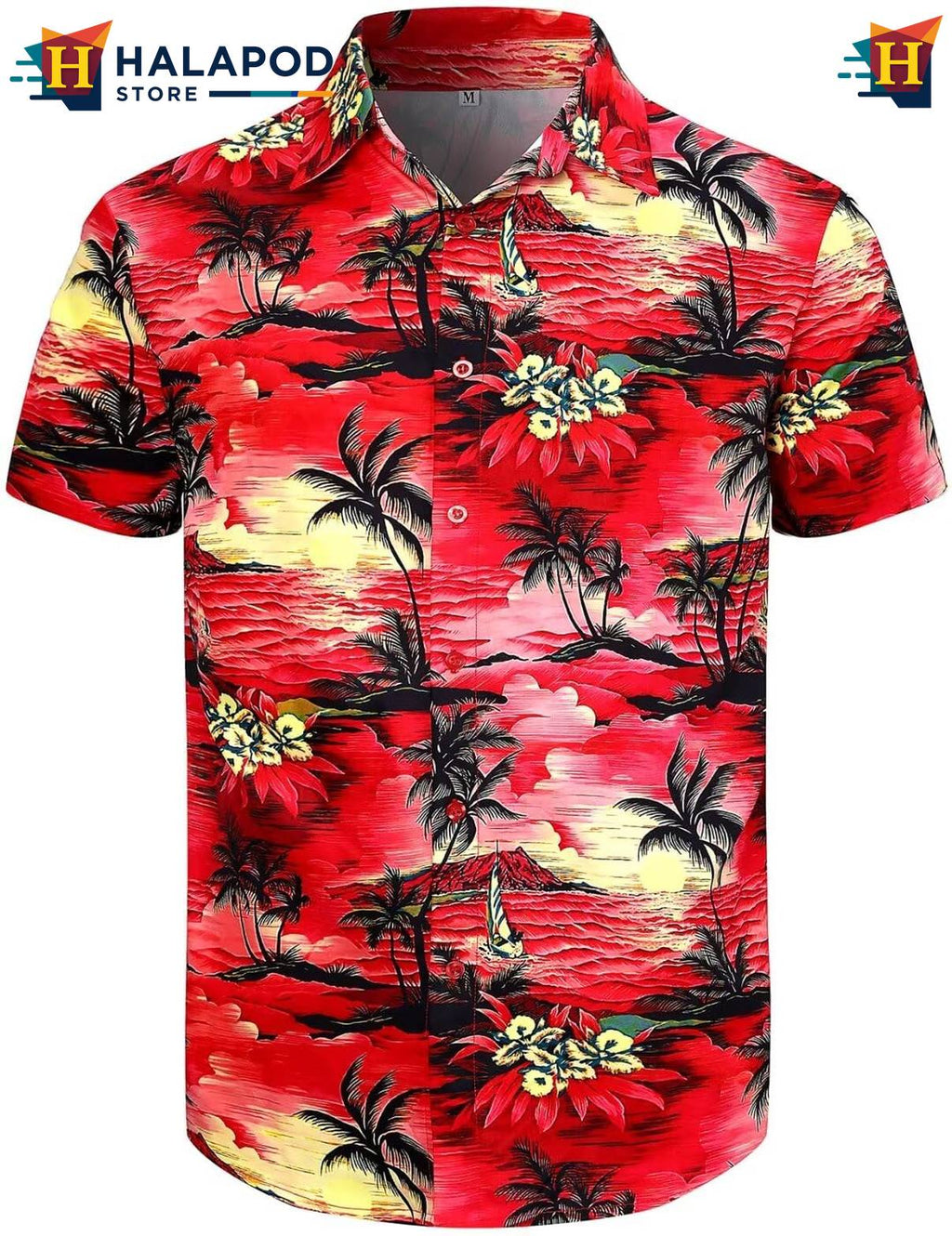 Sunset Design Red Hawaiian Shirt Mens Tropical Beach Button Down Clothing