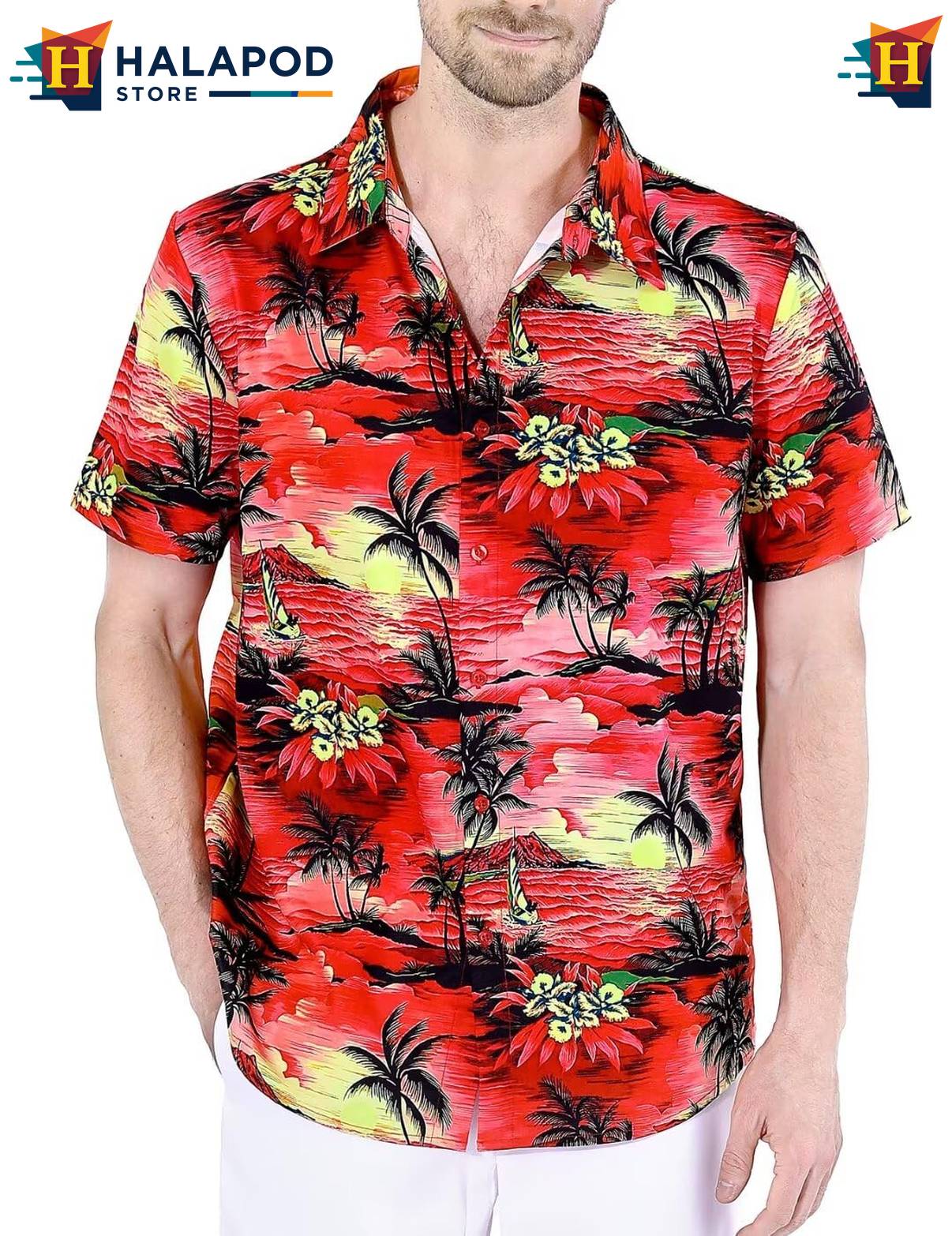 Sunset Design Red Tropical Shirt Mens Tropical Beach Button Down Clothing