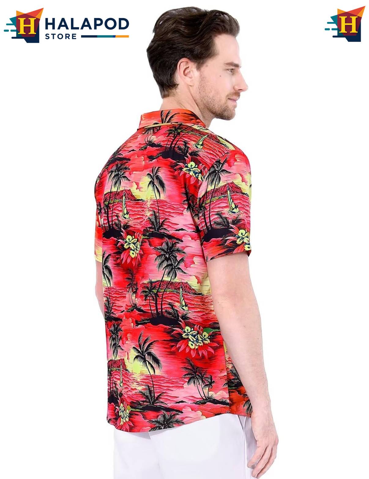 Sunset Design Red Aloha Shirt Mens Tropical Beach Button Down Clothing