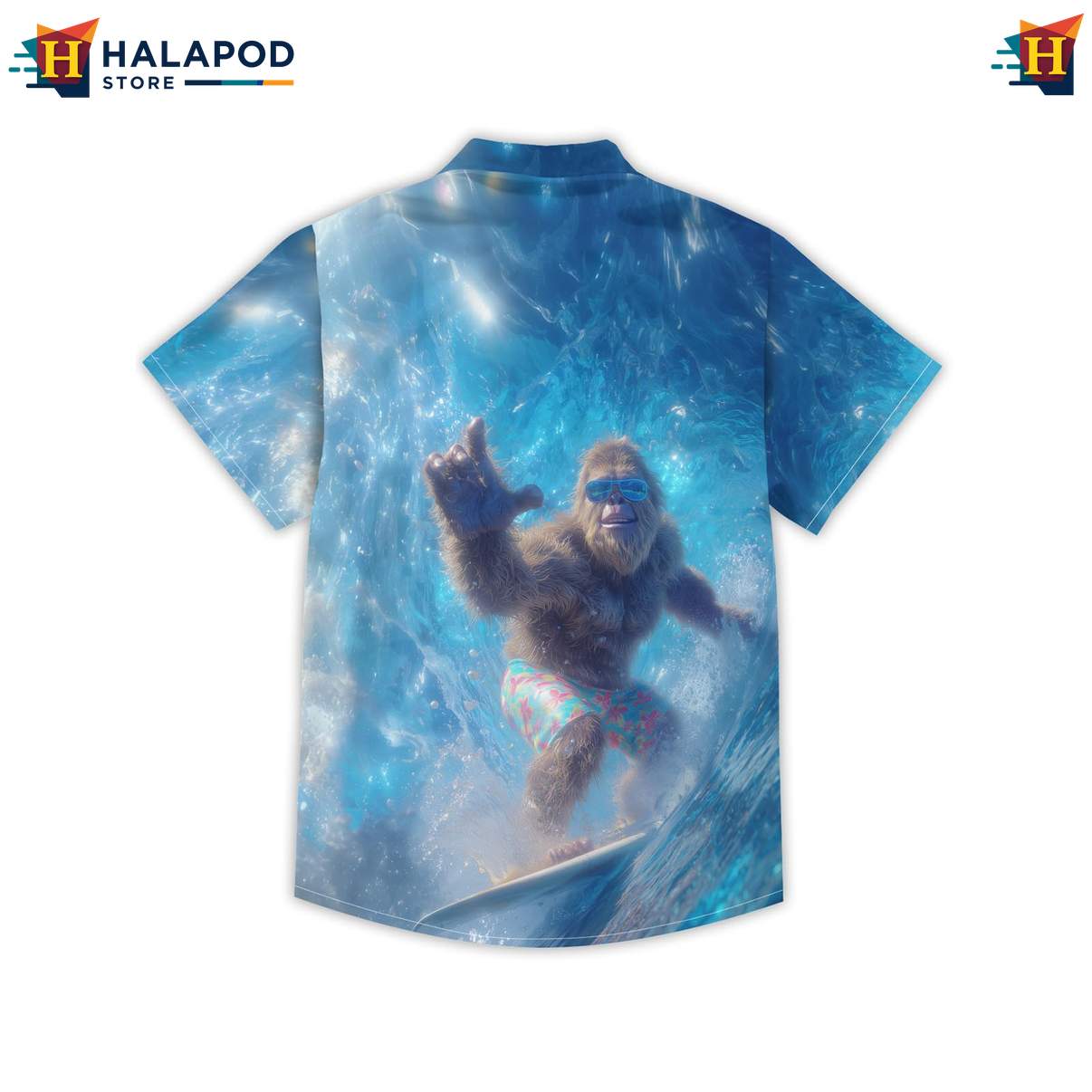 Surfing Bigfoot Mens Funny Tropical Shirt Retro Graphic Aloha Summer Tops