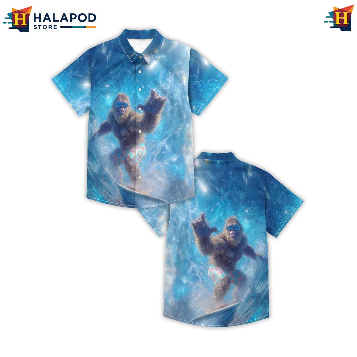 Surfing Bigfoot Mens Funny Aloha Shirt Retro Graphic Aloha Summer Tops