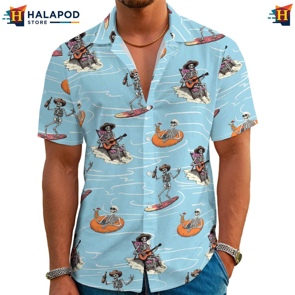 Swim Skull Mens Funny Hawaiian Shirt Retro Graphic Aloha Summer Beachwear