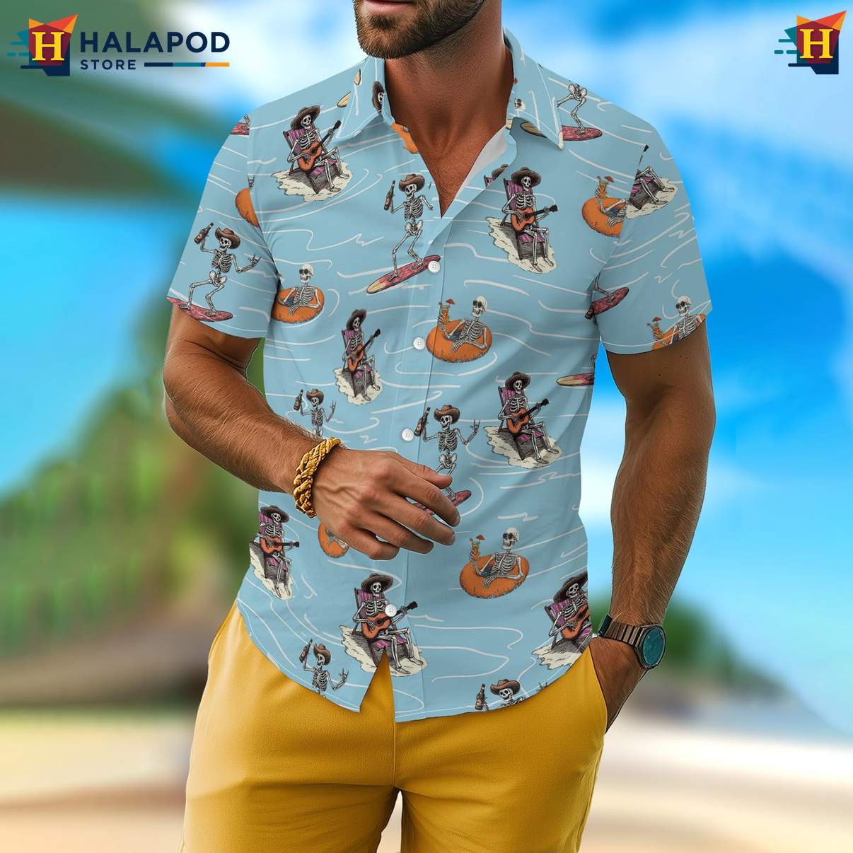 Swim Skull Mens Funny Aloha Shirt Retro Graphic Aloha Summer Beachwear