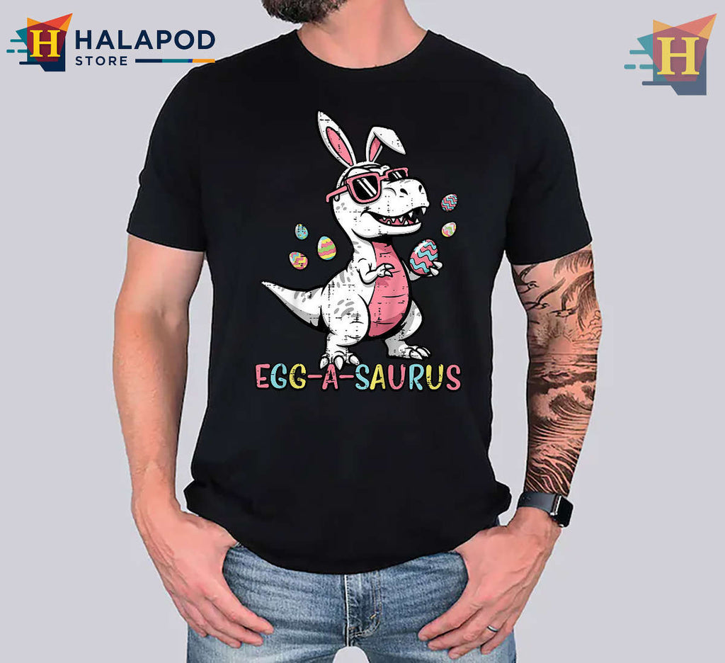 T Rex Bunny Egg Design Kids Easter Shirts For Boys And Toddlers