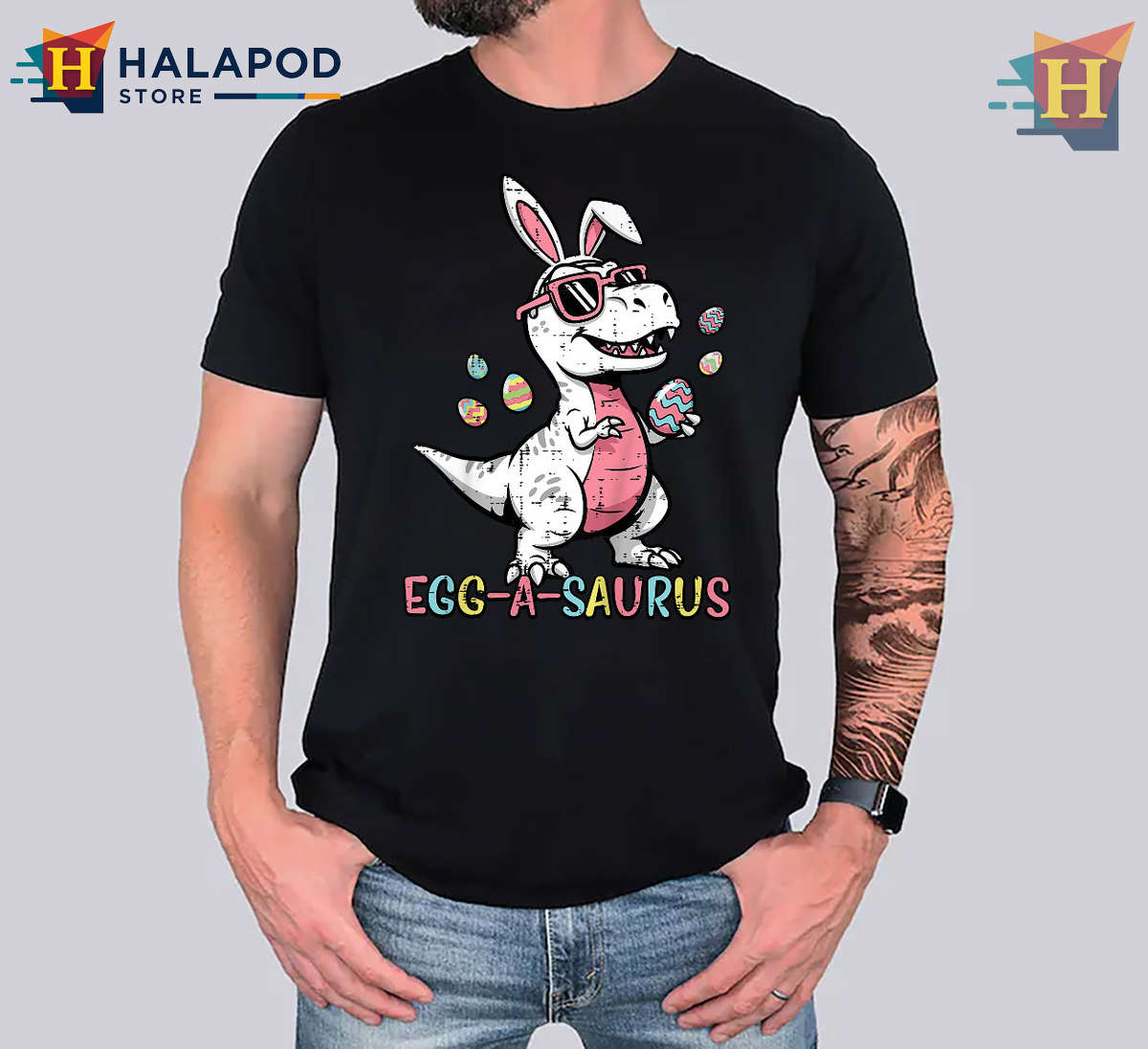 T Rex Bunny Egg Design Kids Easter Shirts For Boys And Toddlers