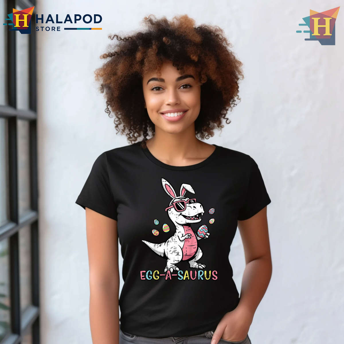 T Rex Bunny Egg Design Kids Easter Shirts For Boys And Toddlers