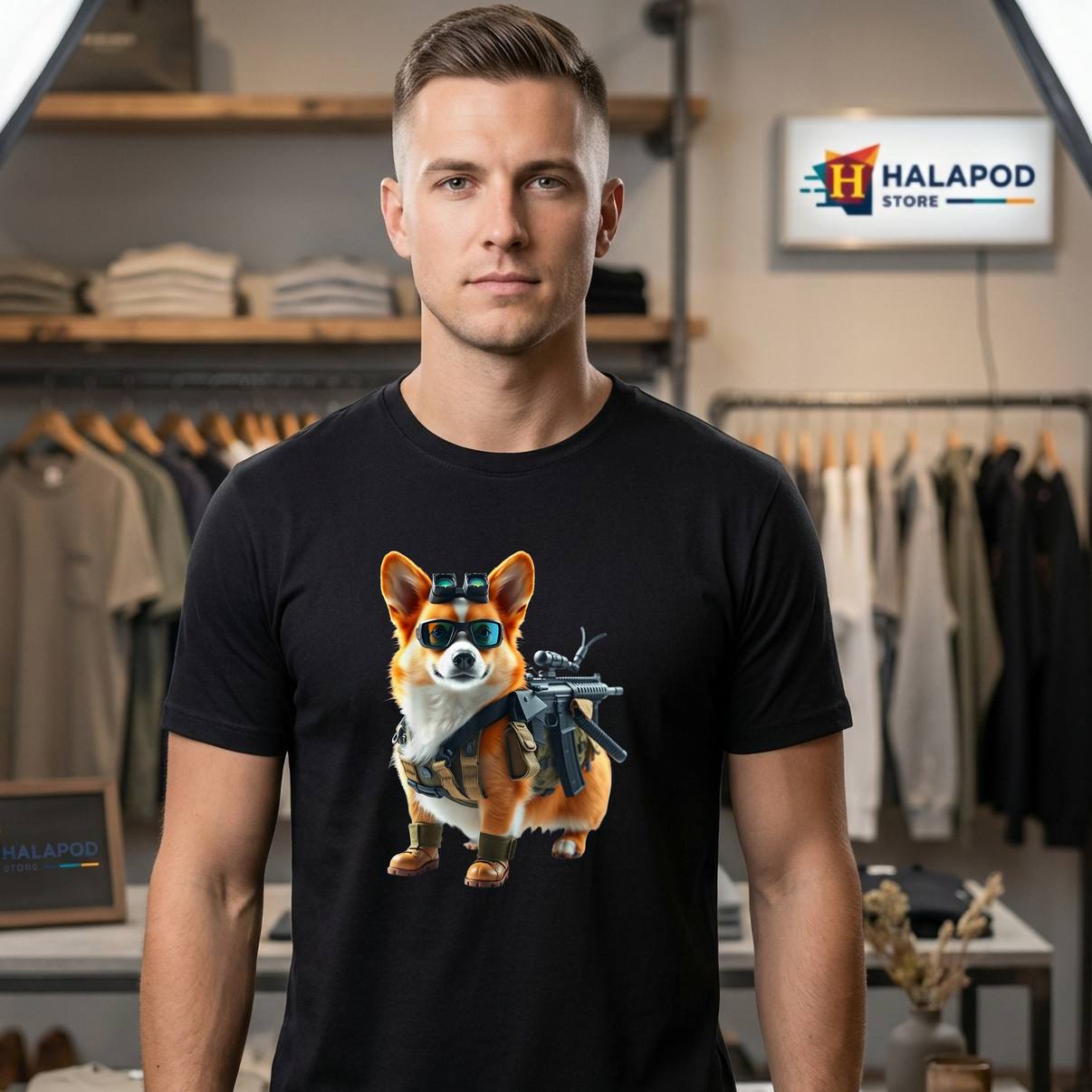 Tactical Corgi Humor Fan Shirt Dog Lovers Graphic Design Apparel For Mens
