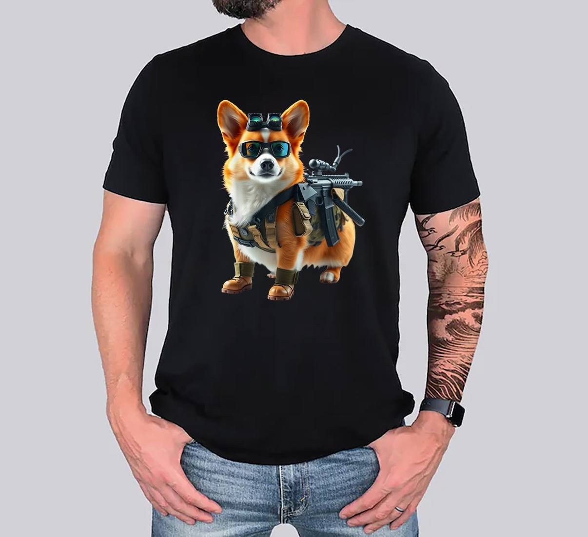 Tactical Corgi Humor Fan T-Shirt Dog Lovers Graphic Design Apparel For Mens