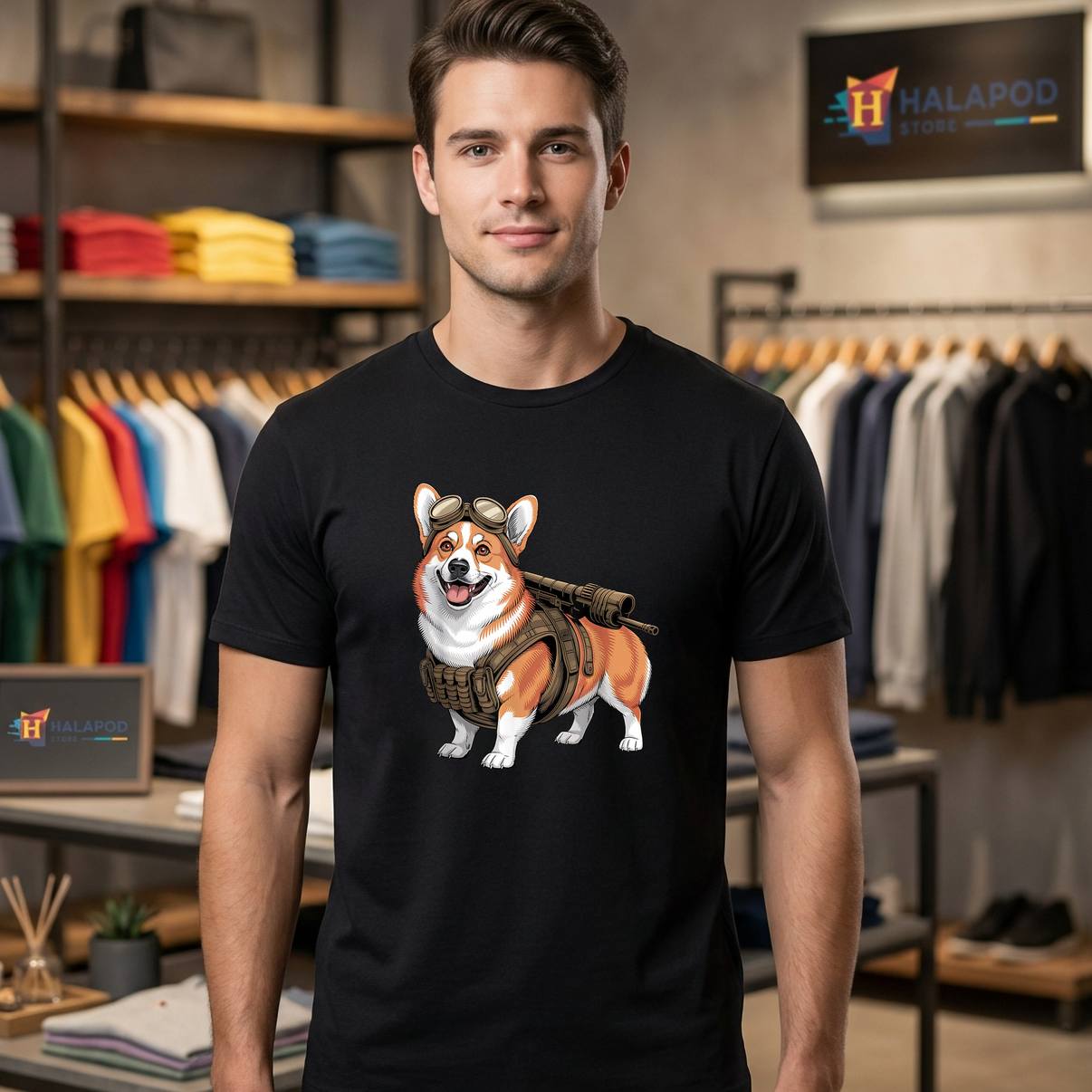 Tactical Corgi Steampunk Tee Shirt Warrior Dog Lovers Design Graphic For Mens