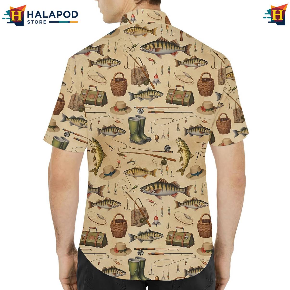 Tan Fishing Funny Short-sleeve button-up shirt Alien UFO Short Sleeve Button Down Mens