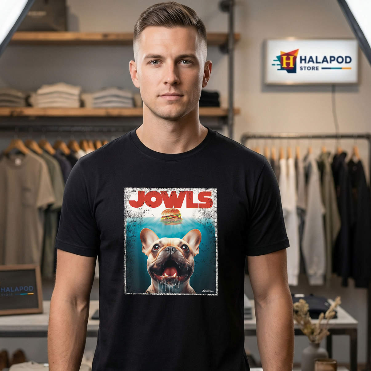 Tan Frenchie Jowls Fawn T-Shirt Funny French Bulldog Mom Dad Graphic Casual