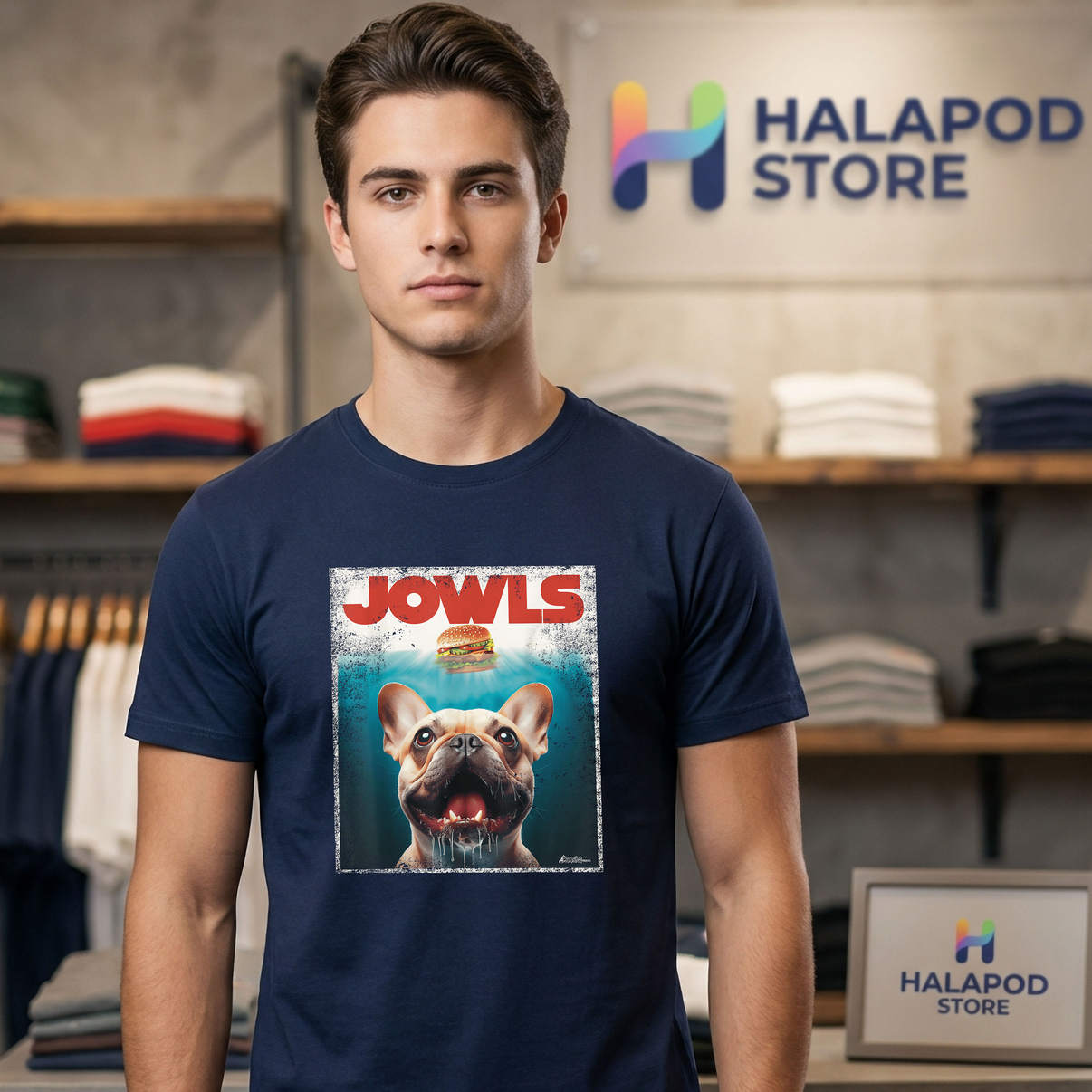 Tan Frenchie Jowls Fawn Tee Funny French Bulldog Mom Dad Graphic Casual