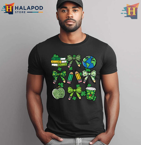 Teacher Pencil Bow Graphic St Patricks Day Shirts For Women