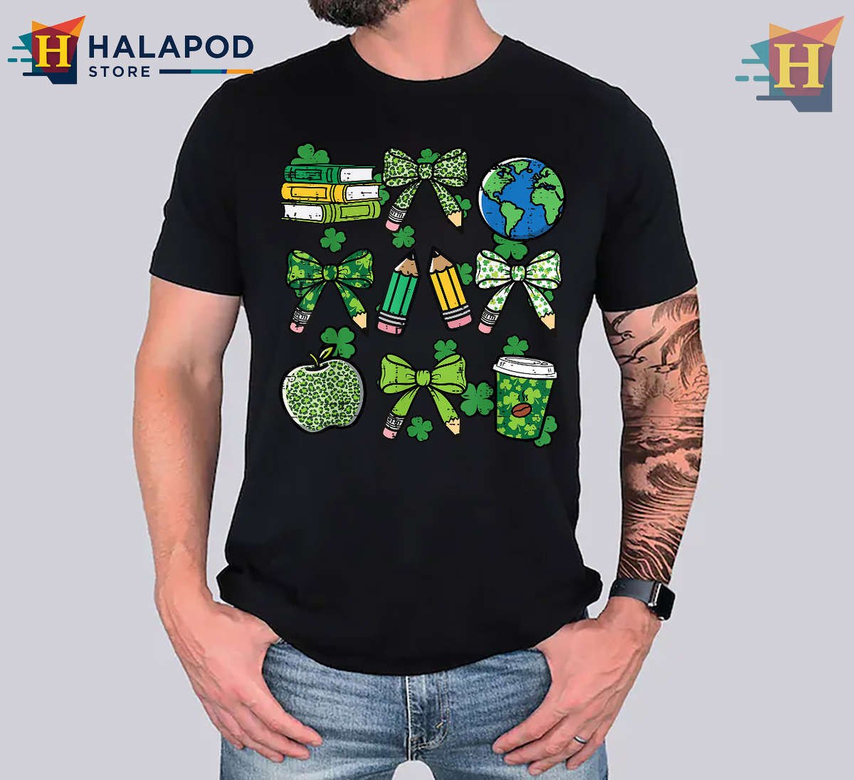 Teacher Pencil Bow Graphic St Patricks Day Shirts For Women