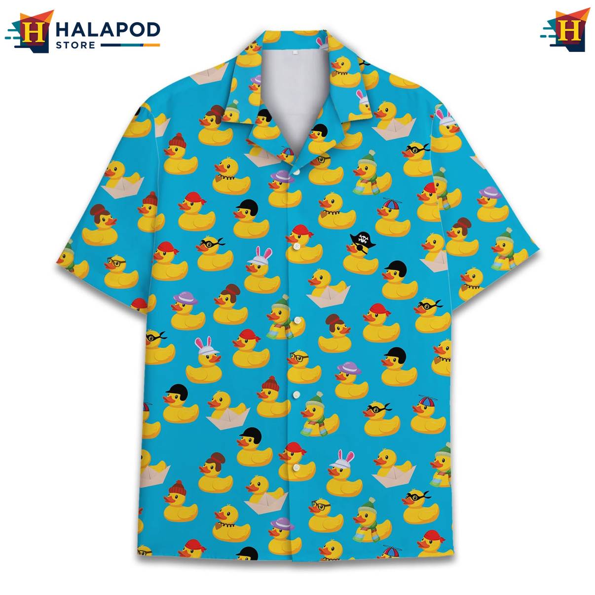 Teal Duck Funny Hawaiian Shirt Alien UFO Short Sleeve Button Down Apparel