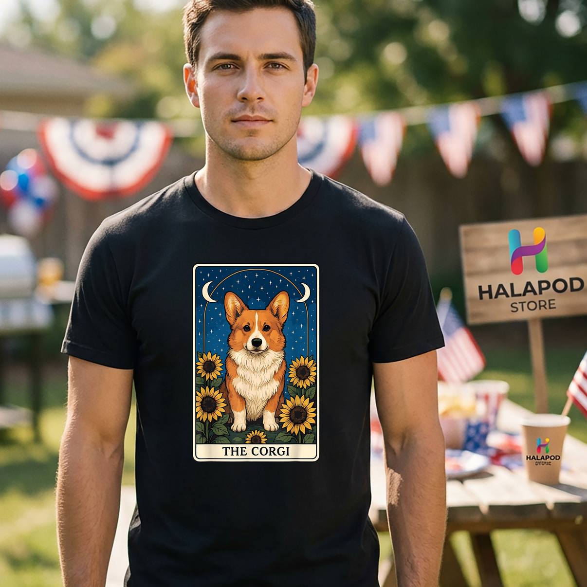 The Corgi Tarot Card Fan T-Shirt Funny Dog Quote Graphic Design Apparel Men