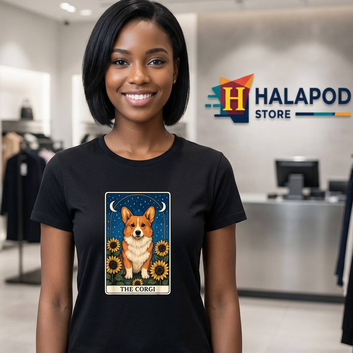 The Corgi Tarot Card Fan TShirt Funny Dog Quote Graphic Design Apparel Men