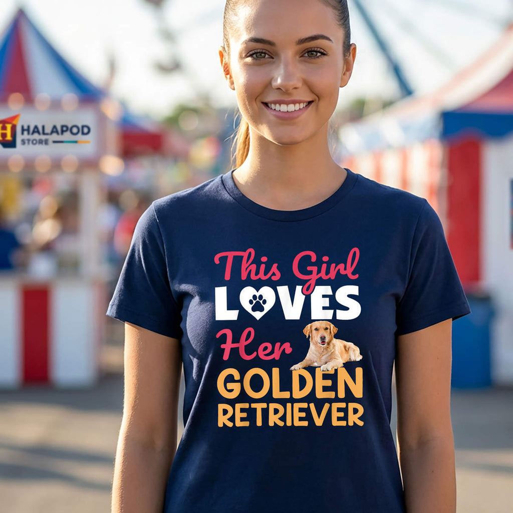 This Girl Loves Her Retriever Shirt Golden Dog Casual Graphic Novelty Womens