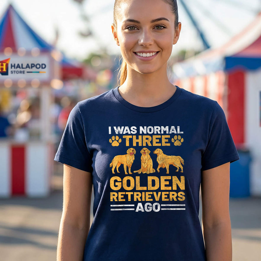 Three Golden Retrievers Ago Shirt I Was Normal Funny Dog Casual Graphic Mens