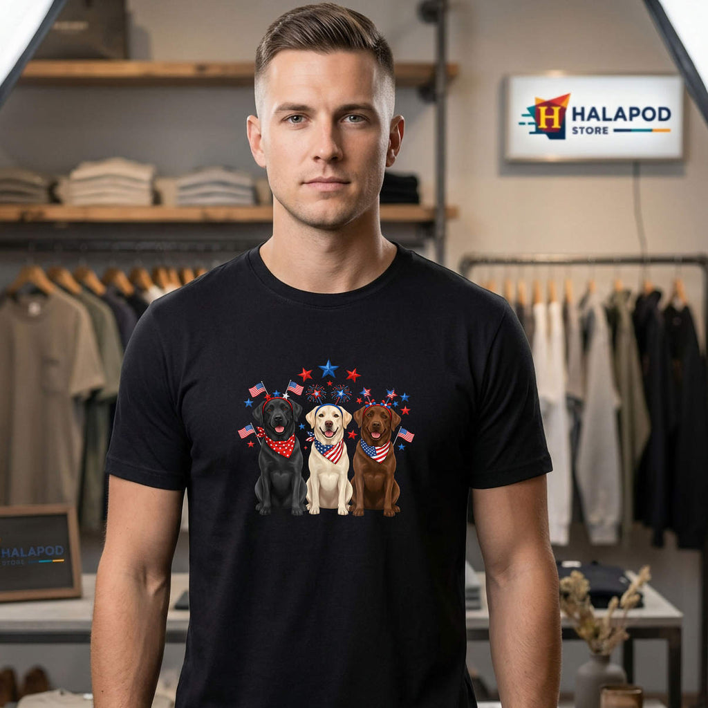 Three Labrador Retrievers 4th Of July Shirt Patriotic Dog Lover Graphic Mens