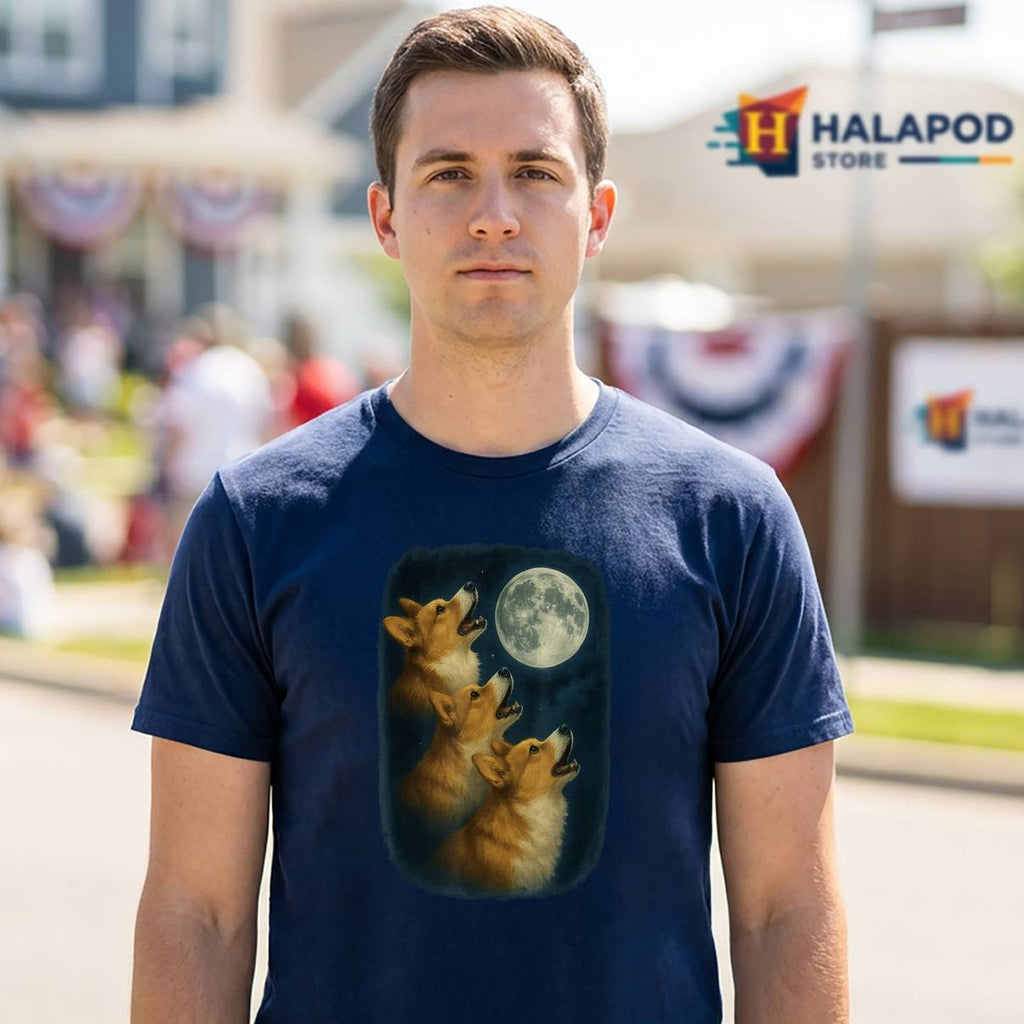 Three Welsh Corgi Pembroke Shirt Howling At The Moon 3 Corgi Graphic Men