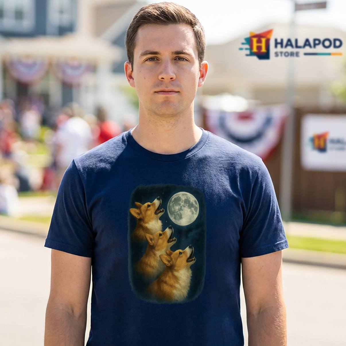 Three Welsh Corgi Pembroke Shirt Howling At The Moon 3 Corgi Graphic Men