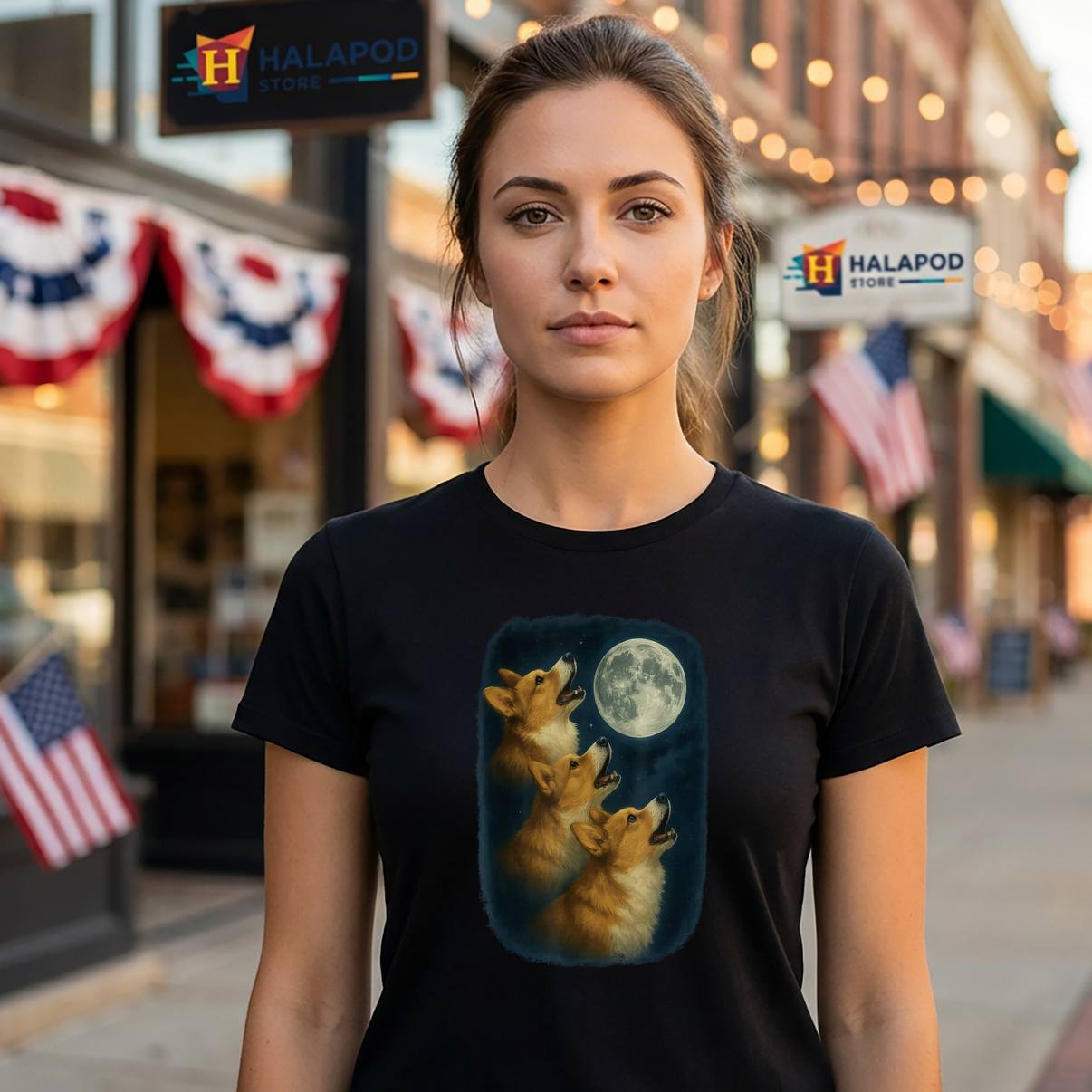 Three Welsh Corgi Pembroke TShirt Howling At The Moon 3 Corgi Graphic Men