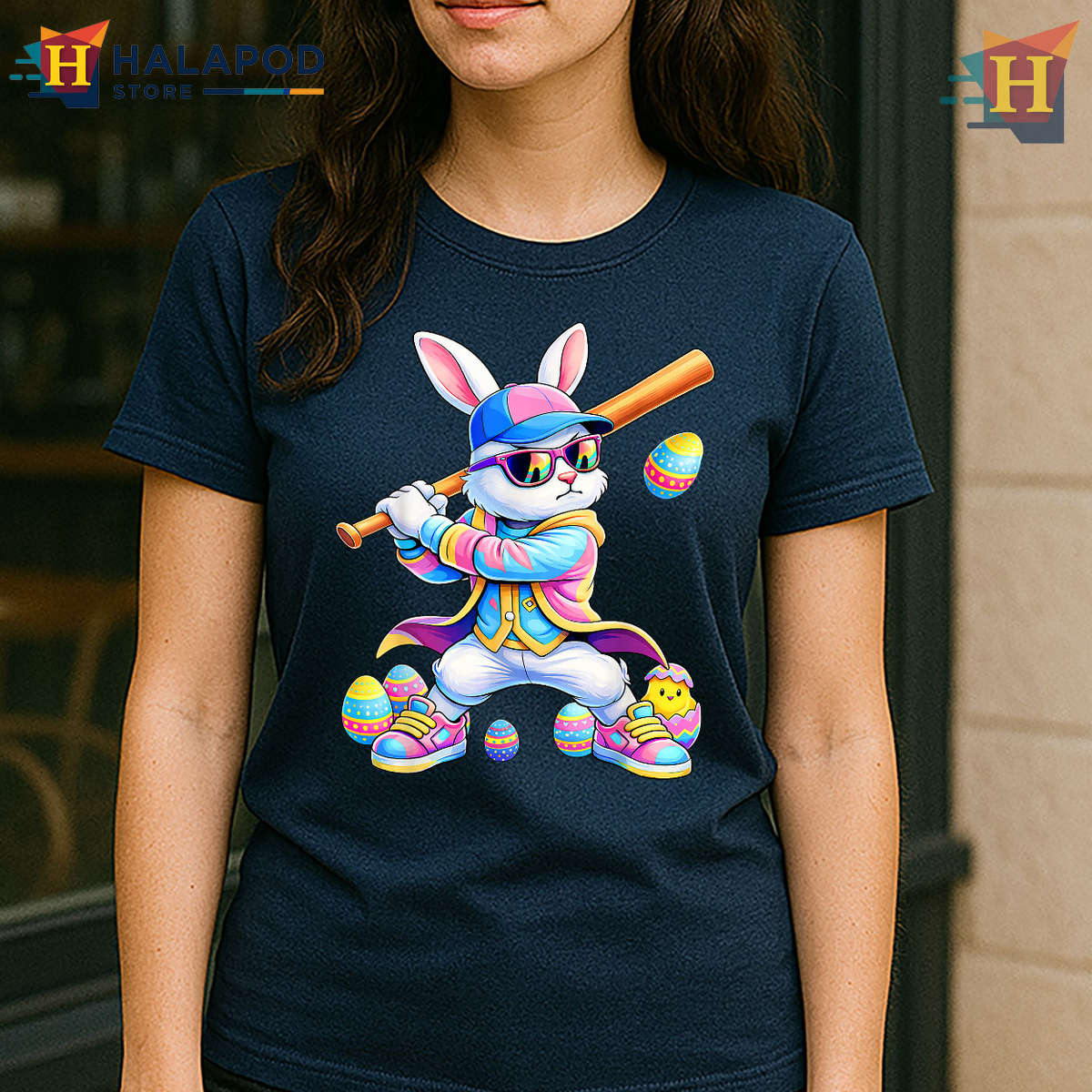 Tie Dye Baseball Rabbit Graphic Trendy Funny Easter Shirts