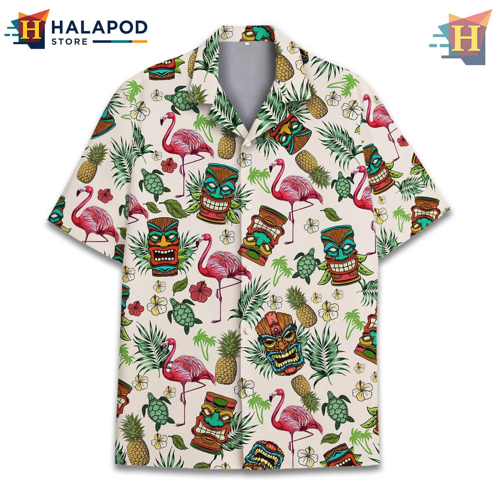 Tiki Flamingo Beach Hawaiian Shirt 2026 Tropical Summer Casual Mens Fan Apparel
