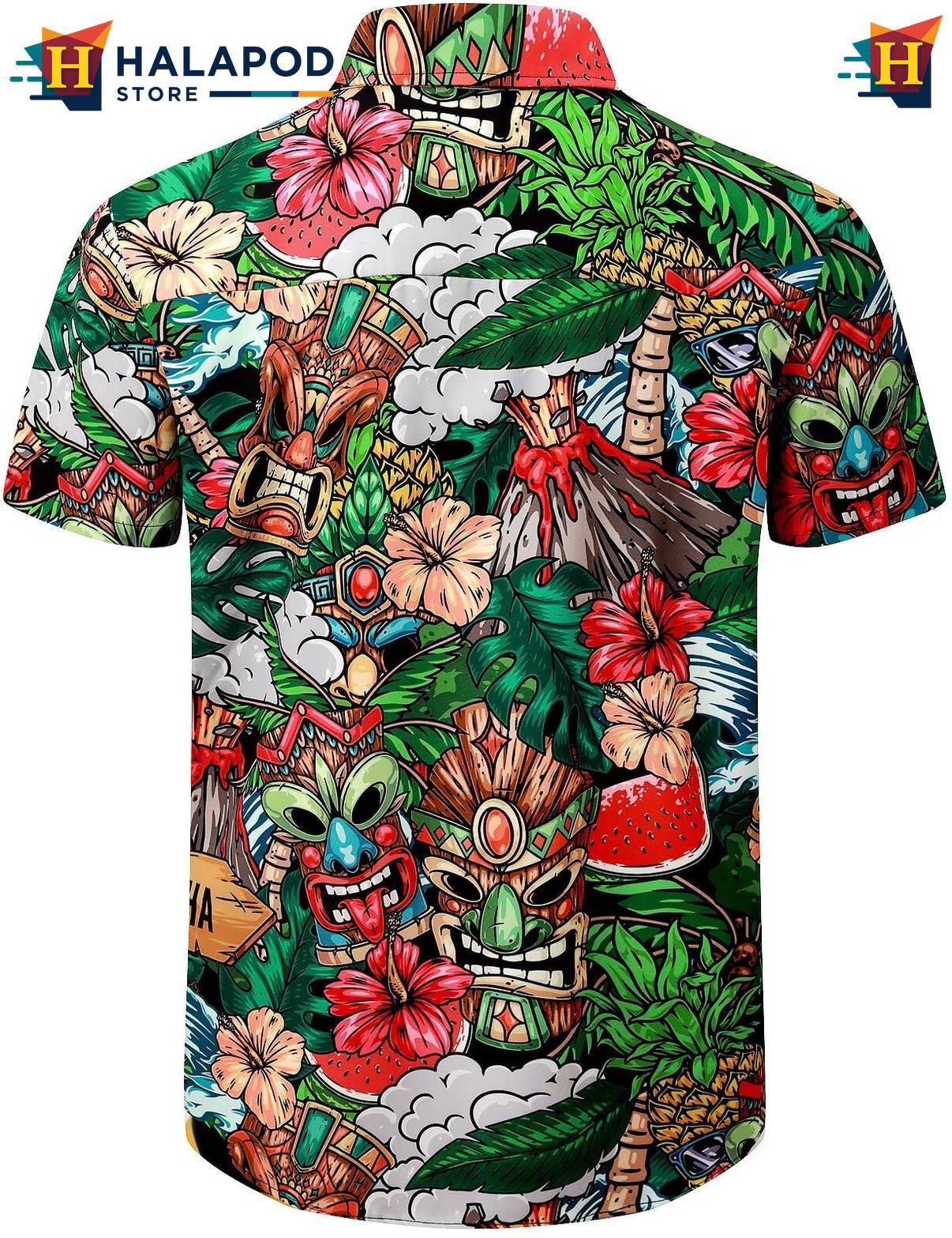 Tiki Tropical Aloha Shirt Mens Aloha Beach Button Down Short Sleeve Tops