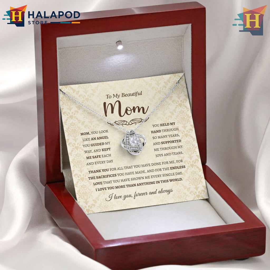 To My Beautiful Mom Message Card Necklace - Endless Love Angel - Mother's Day Gift 2026