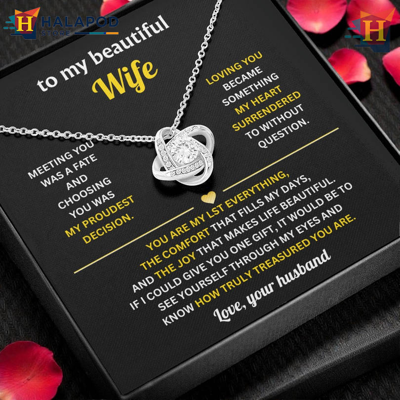 To My Beautiful Wife Cherished Gift Necklace Valentine's Card Message My Proudest Decision