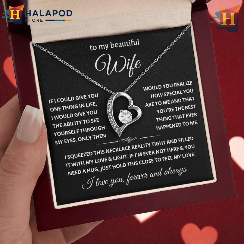 To My Beautiful Wife Cherished Love Necklace Valentines Card Message See Yourself Through My Eyes