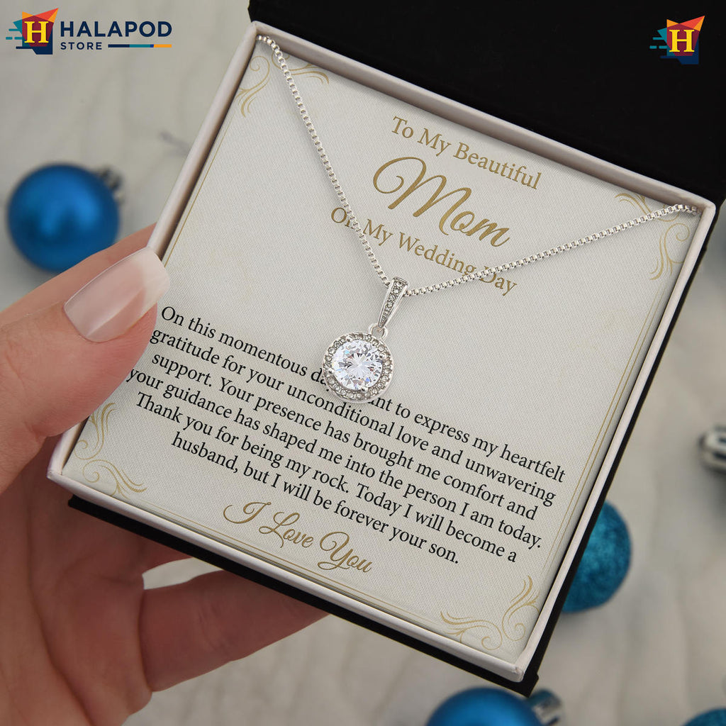 To My Mom On Wedding Day - Forever Your Son Message Card Necklace 2026