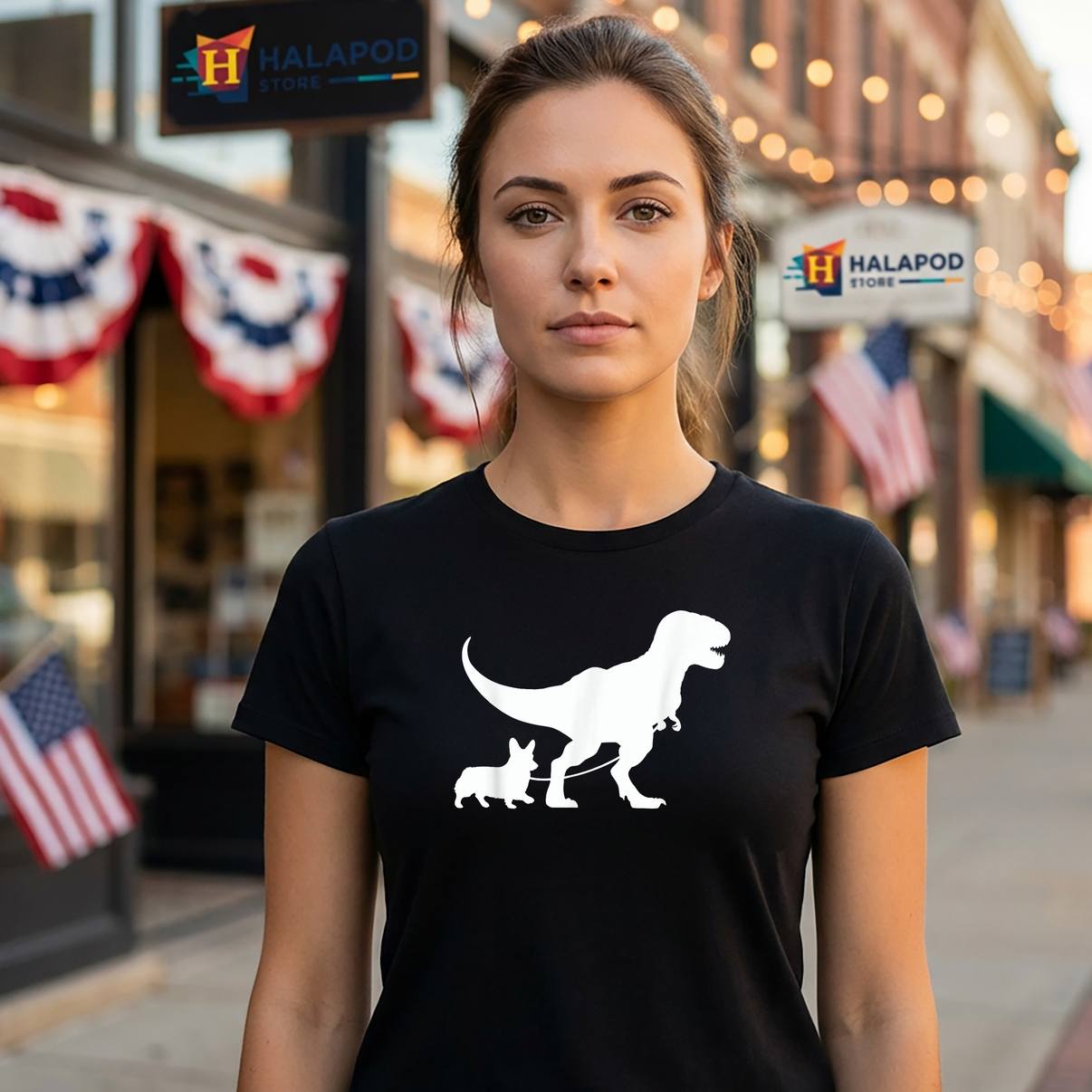 TRex Walking A Dog Corgi T-Shirt Funny Dad Lovers Graphic Apparel For Mens