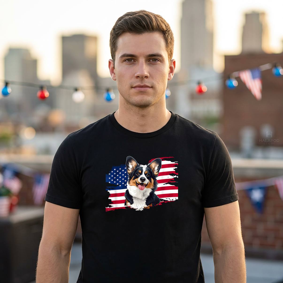 Tricolor Corgi USA Flag Shirt 4th Of July American Patriotic Graphic Men