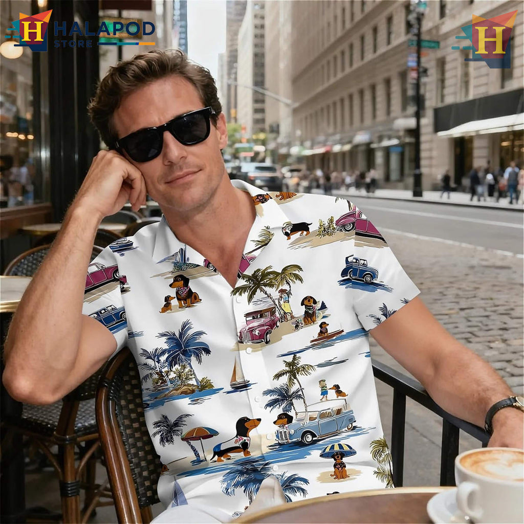 Tropic Dog Print Hawaiian Shirt Funny Graphic Summer Beach Holiday Mens Shirt