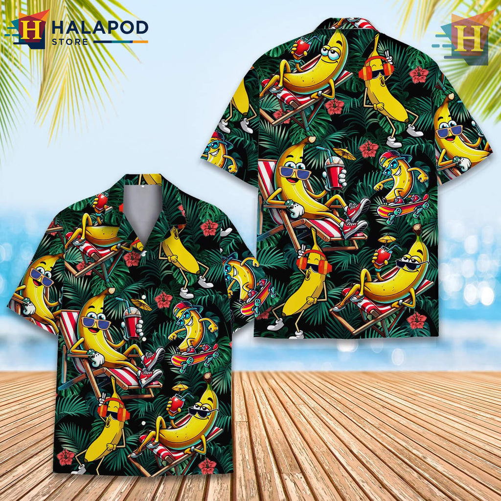 Tropical Banana Hawaiian Shirt Sasquatch Summer Beach Casual Mens Fan Apparel