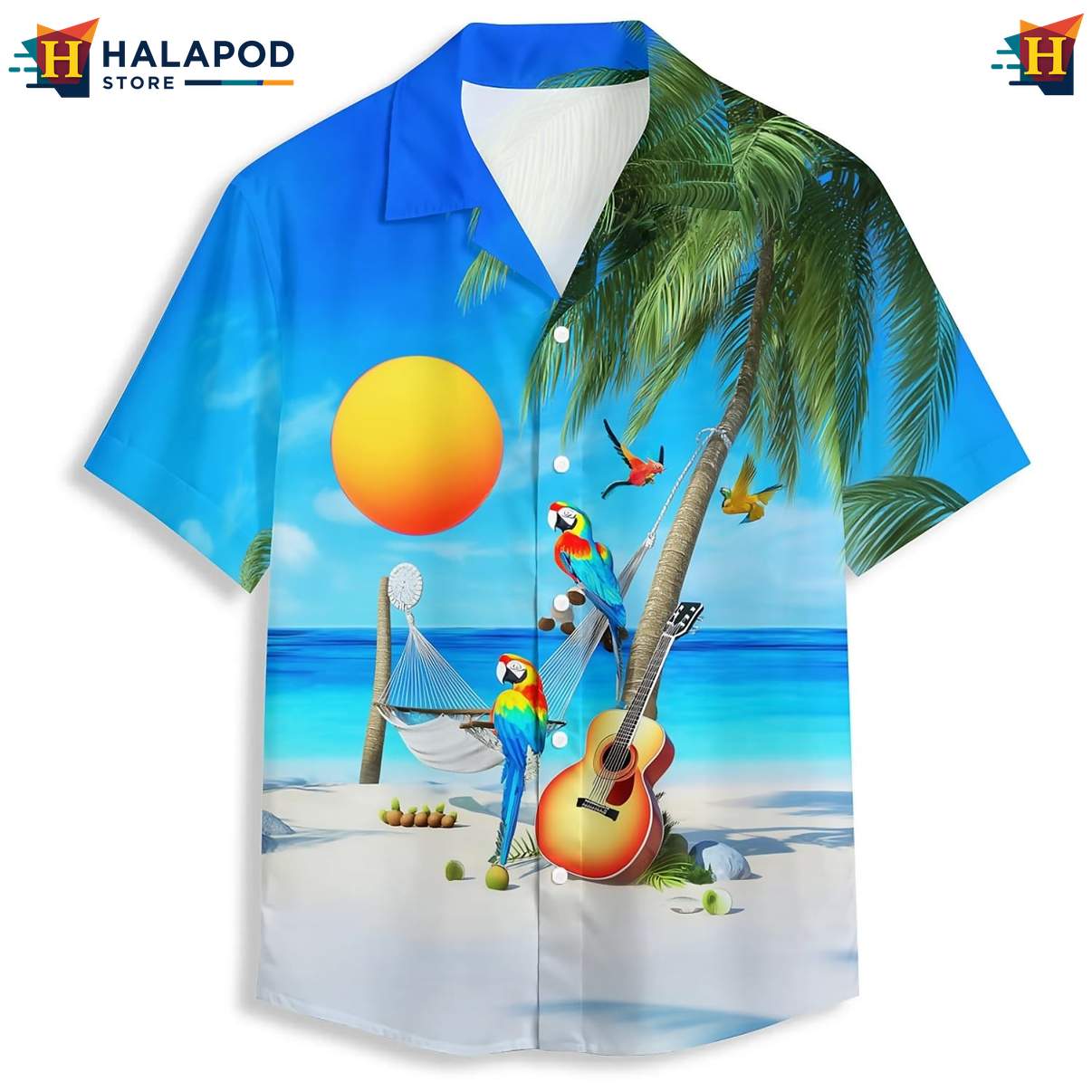 Tropical Beach Parrot Hawaiian Shirt Short Sleeve Floral Button Down Tops