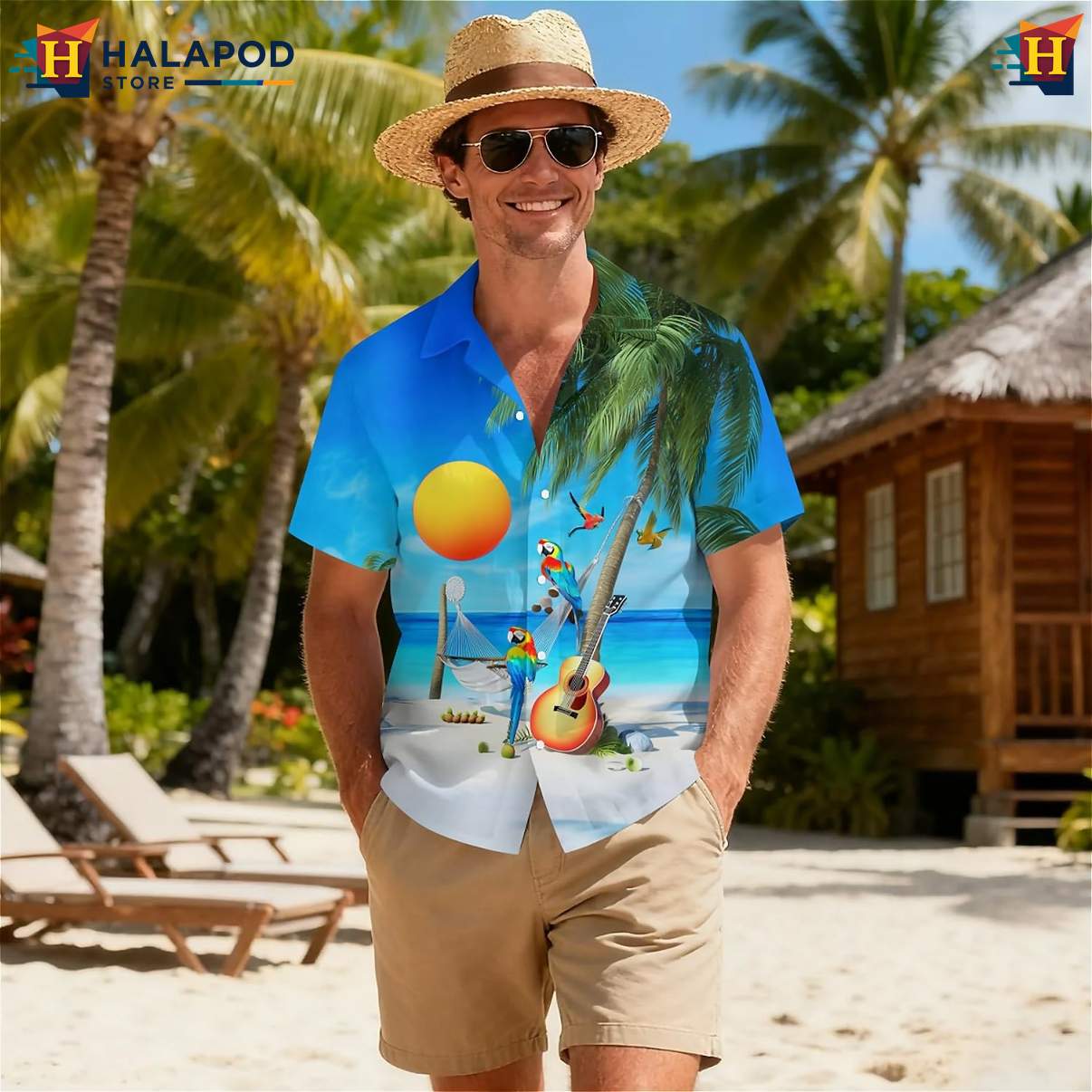 Tropical Beach Parrot Short-sleeve button-up shirt Short Sleeve Floral Button Down Tops
