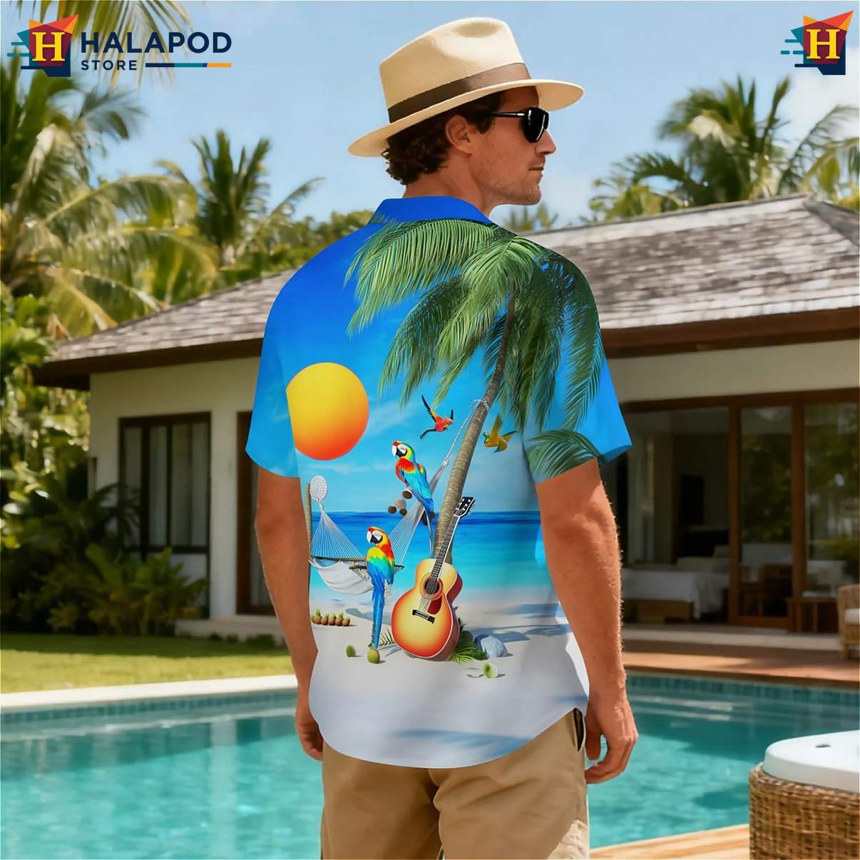 Tropical Beach Parrot Tropical Shirt Short Sleeve Floral Button Down Tops