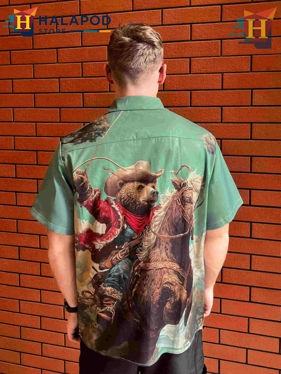 Tropical Bear Hawaiian Shirt Funny Graphic Casual Vacation Beach Mens Shirt