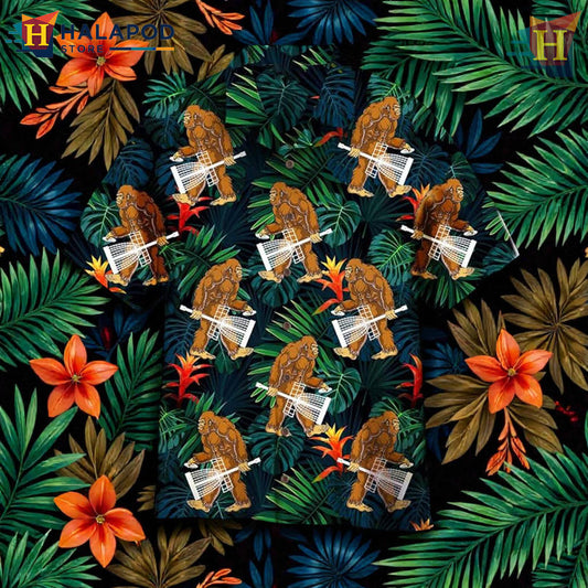 Tropical Bigfoot Illustration Hawaiian Themed Shirts for Relaxed Holiday Style