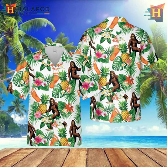 Tropical Bigfoot Summer Beach Tropical Hawaiian Shirt Vacation Graphic