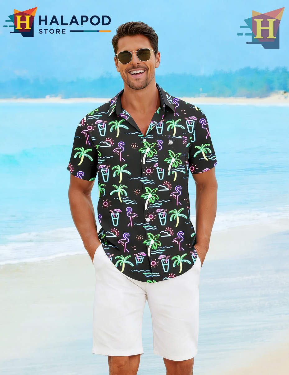 Tropical Black Hawaiian Shirt Casual Summer Beach Vacation Outfits Mens Shirt